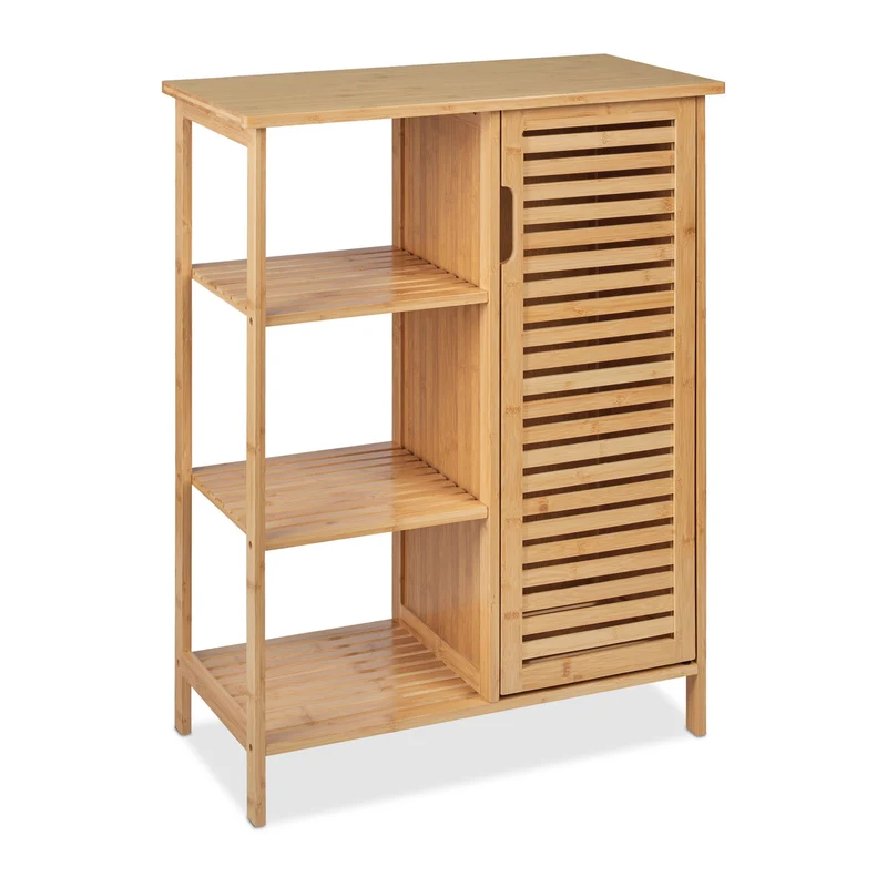 Meuble de salle de bain étroit rangement naturel design moderne 60 x 30 x 90 cm en bambou clair 13_0012594