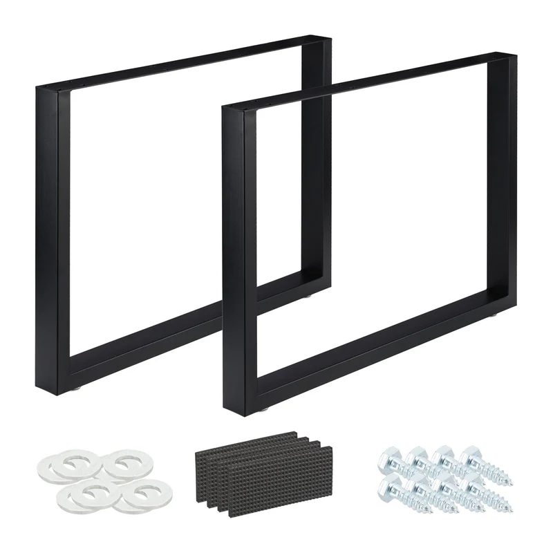 Lot de 2 pieds de table en acier noir pour table d’appoint cuisine design industriel 43 x 30 cm en acier noir 13_0010096