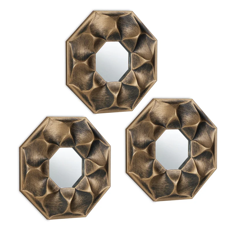 Lot de 3 miroirs décoratifs style fleur à installer ensemble ou séparément 30 x 30 x 2 cm en verre argenté 13_0013229