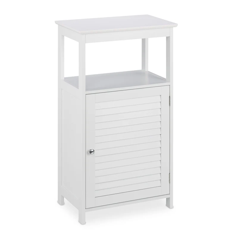 Meuble salle de bain compact 4 espaces rangement design lamelles 60 x 30 x 70 cm en bois blanc 13_0010319