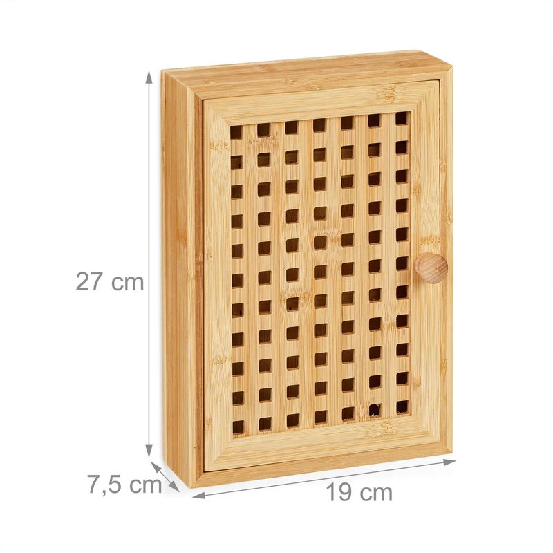 Armoire à clés murale design naturelle 8 crochets rangement efficace 40 x 30 x 15 cm en bambou naturel 13_0015047