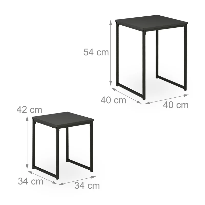 Lot de 2 tables d’appoint carrées pratiques salon chambre 54 x 40 x 40 cm en MDF noir 13_0015487