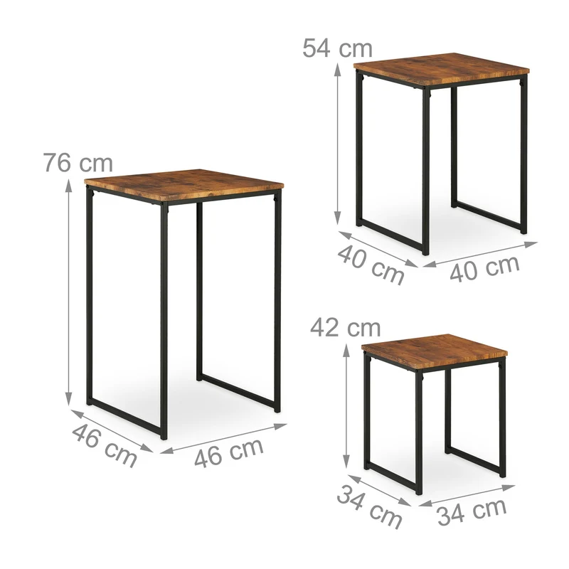 Lot de 3 tables d'appoint carrées superposables décoration moderne salon chambre 76 x 46 x 46 cm en métal noir 13_0015481