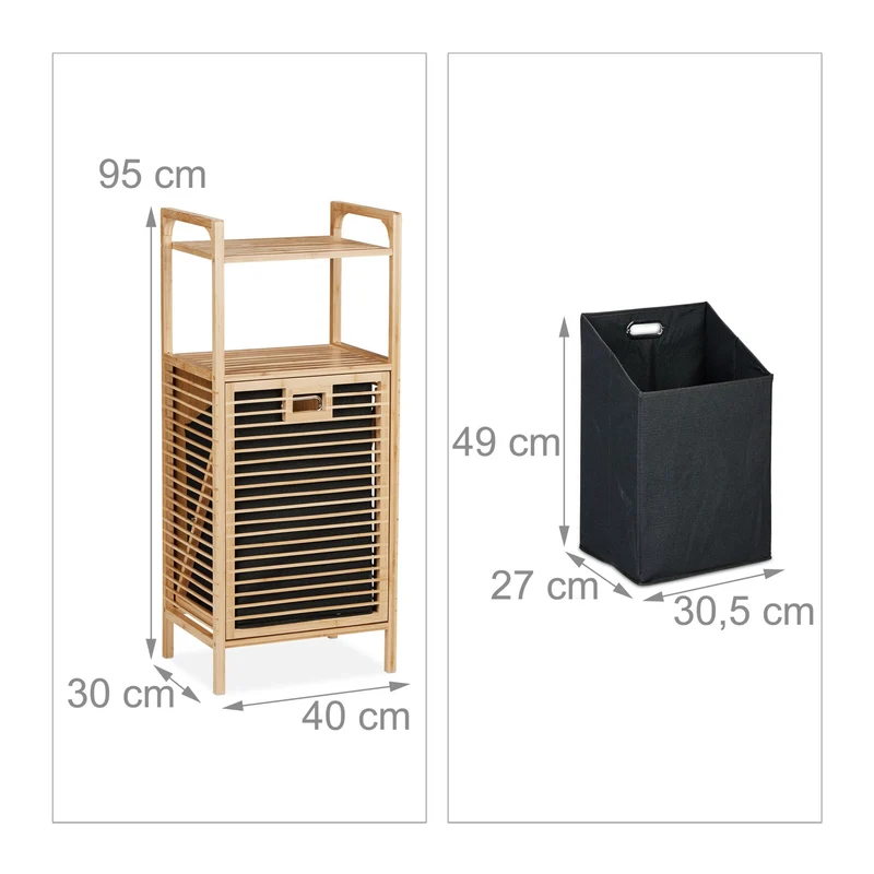 Meuble à linge design épuré salle de bain 80 x 35 x 80 cm avec 2 surfaces de rangement en bambou naturel 13_0015046