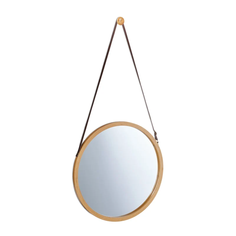 Miroir rond décoratif polyvalent pour l'entrée chambre 60 x 60 cm finition naturelle en bambou 13_0013860