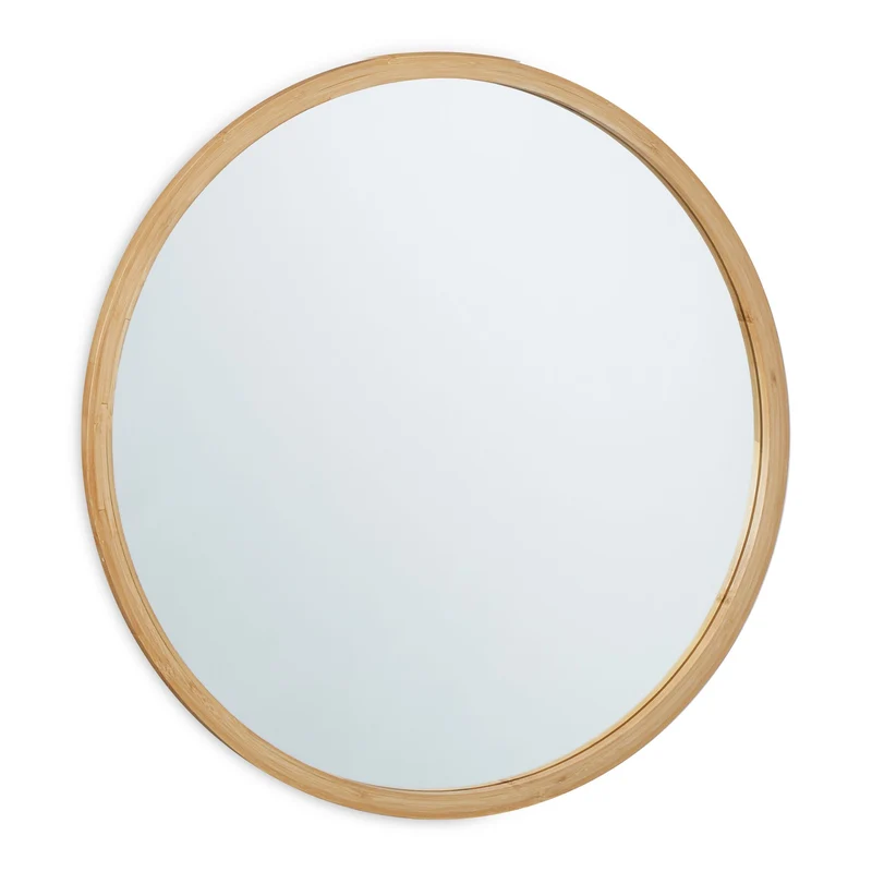Miroir mural rond avec cadre design moderne salle de bain finition naturelle 60 x 60 cm en bambou beige 13_0013120
