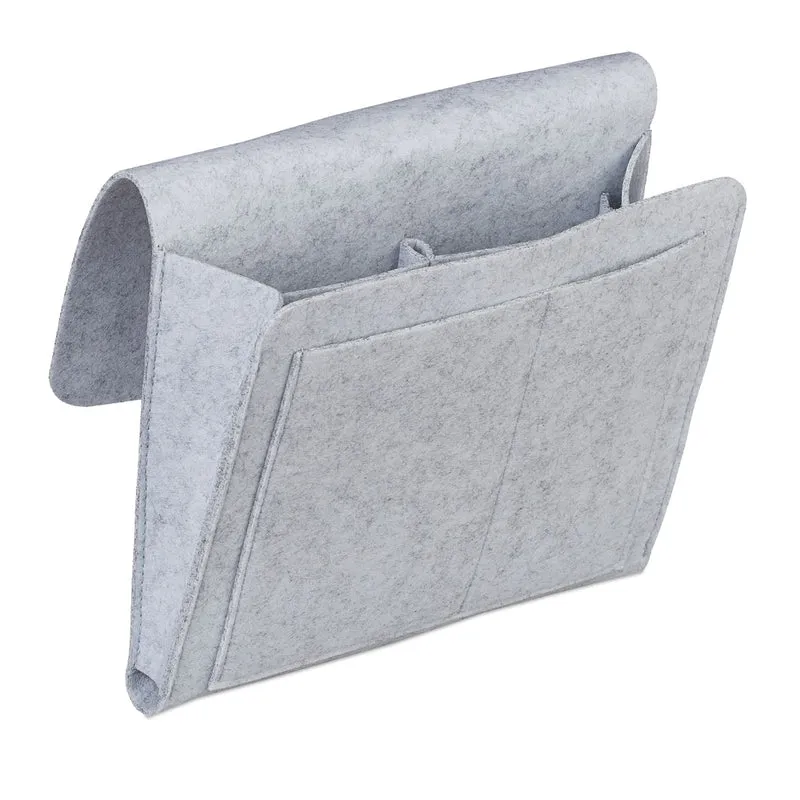 Organisateur de lit avec 5 compartiments rangement pratique chambre 26 x 28 x 5 cm en feutre gris 13_0009729