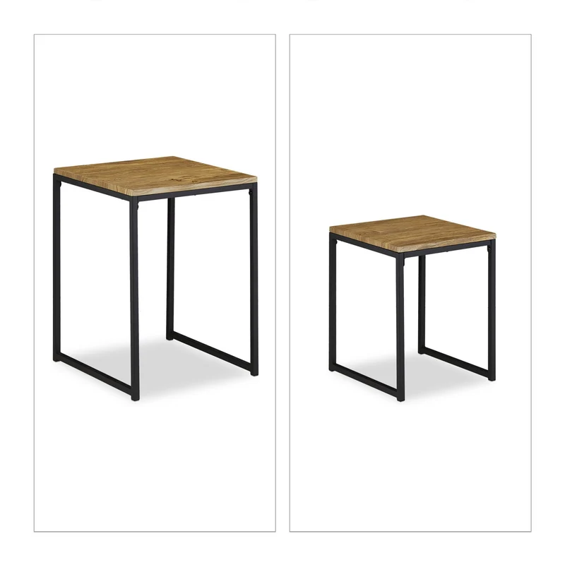 Lot de 2 tables gigognes décoratives style industriel empilables 40 x 40 x 50 cm en métal noir 13_0009826