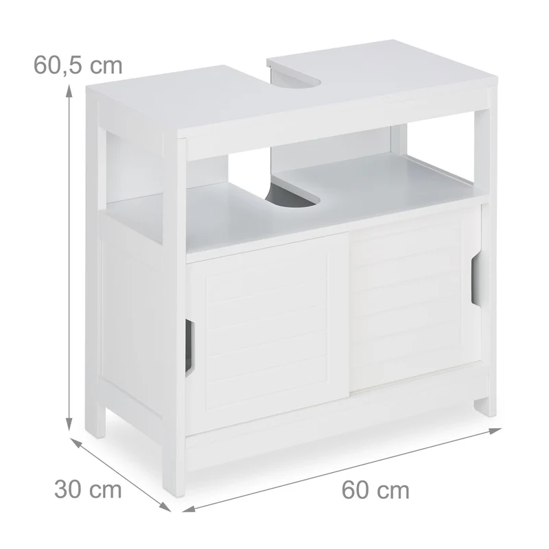Armoire sous lavabo blanche style rustique rangement 70 x 30 x 60 cm en bois blanc 13_0010349