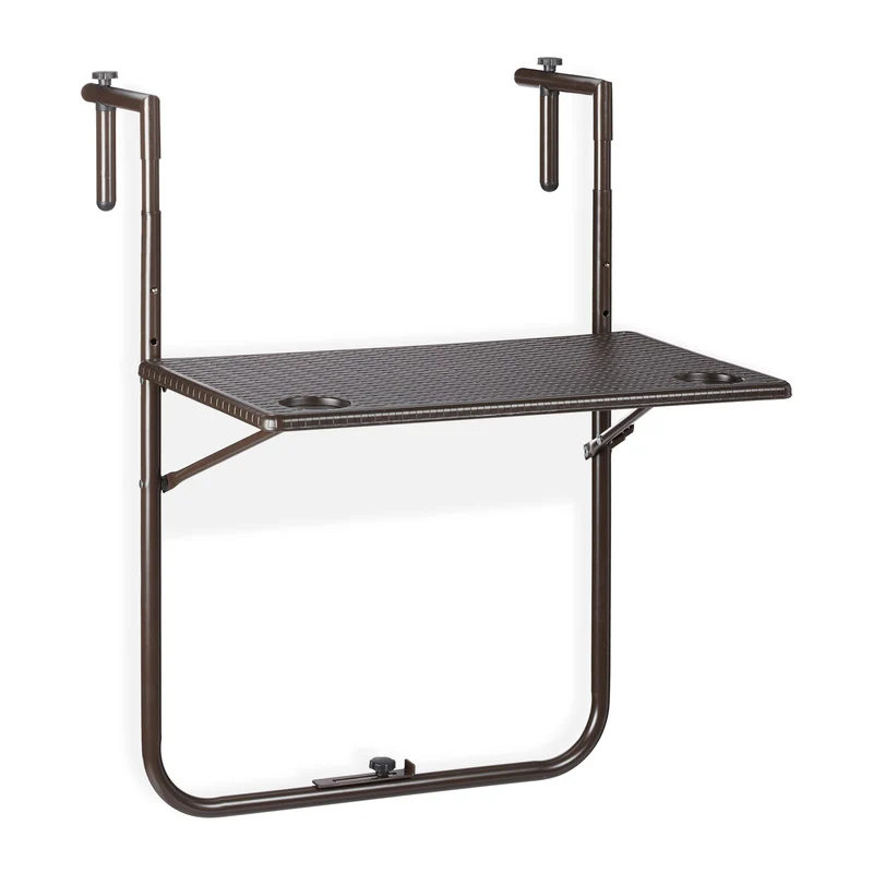 Table de balcon suspendue pliable pratique 80 x 60 x 4 cm en plastique marron 13_0010263