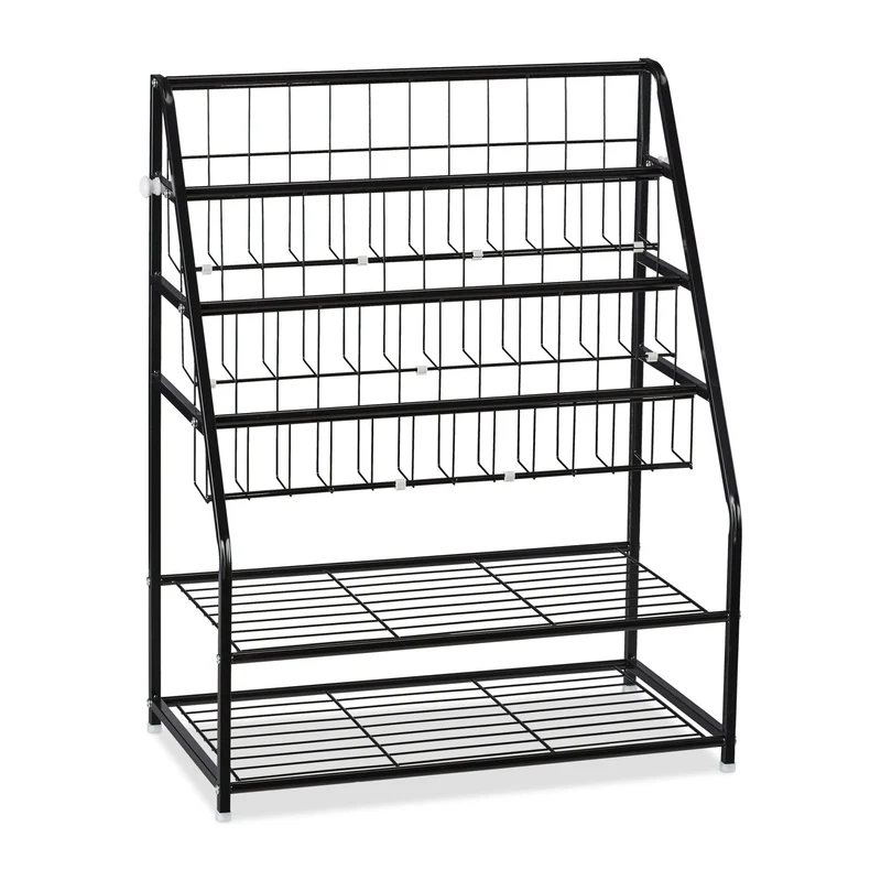 Porte-magazines en métal moderne pour salon chambre d'enfants 81 x 67 x 37 cm avec design grille en métal noir 13_0009949
