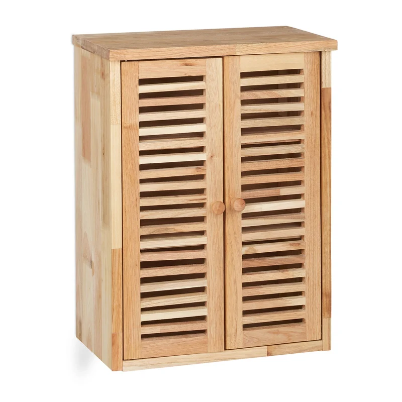 Placard mural compact destiné salle de bain 60 x 30 x 20 cm avec 3 niveaux de rangement en bois noyer 13_0010866