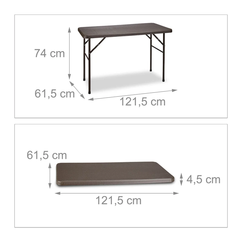Table pliante rectangulaire jardin 74 x 121,5 x 61,5 cm facile à ranger design moderne en plastique gris 13_0009420