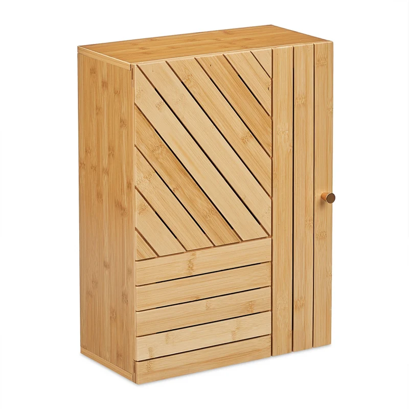 Armoire suspendue compacte salle de bain 60 x 30 x 25 cm 2 niveaux réglables design élégant en bambou naturel 13_0013503