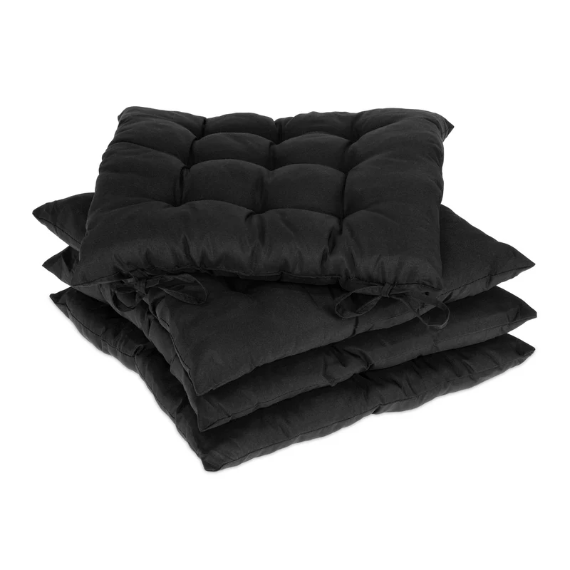 Lot de 4 galettes de chaise confortables avec attaches pour intérieur extérieur 40 x 40 x 4 cm en plastique noir 13_0010864