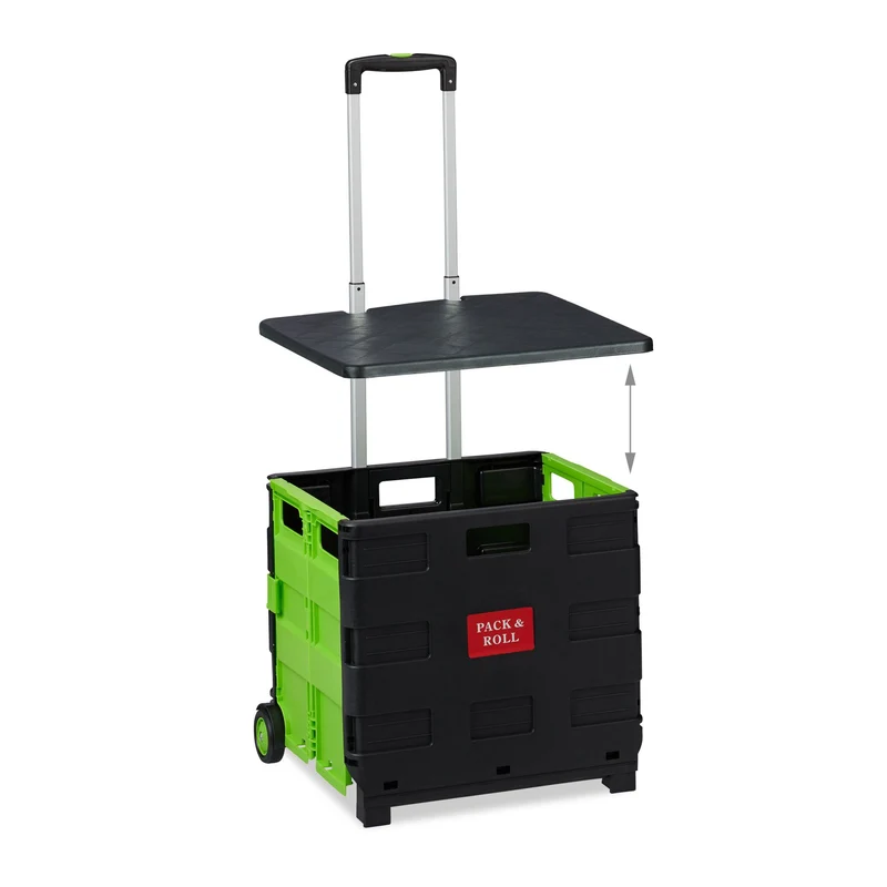 Chariot de courses pliable pratique avec couvercle moderne 99 x 45,5 x 37,5 cm en ABS noir 13_0009928