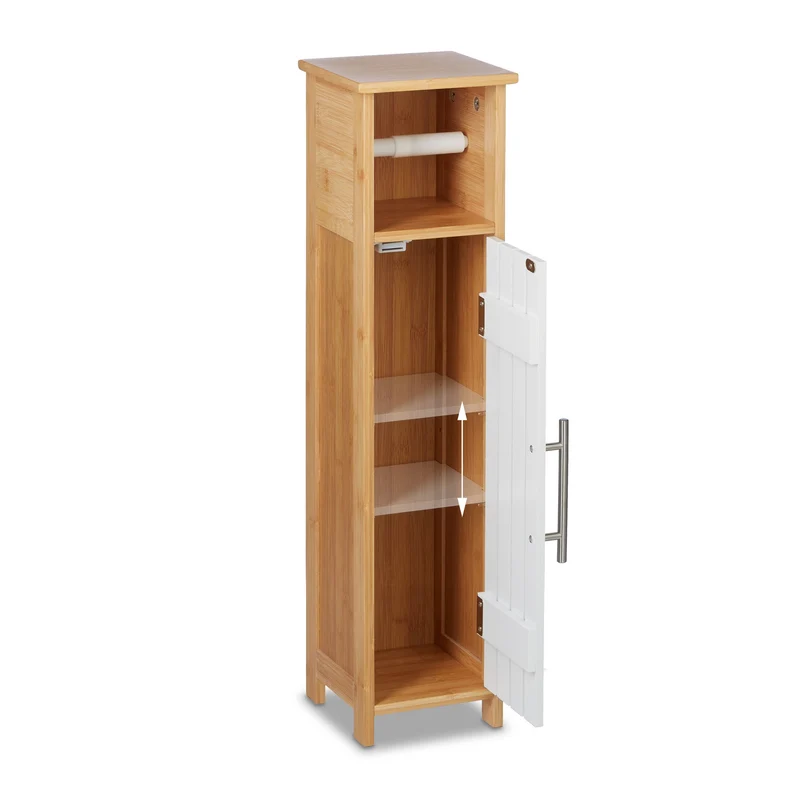 Meuble de rangement étroit salle de bain 85 x 25 x 15 cm avec porte magnétique style moderne en MDF blanc 13_0013312