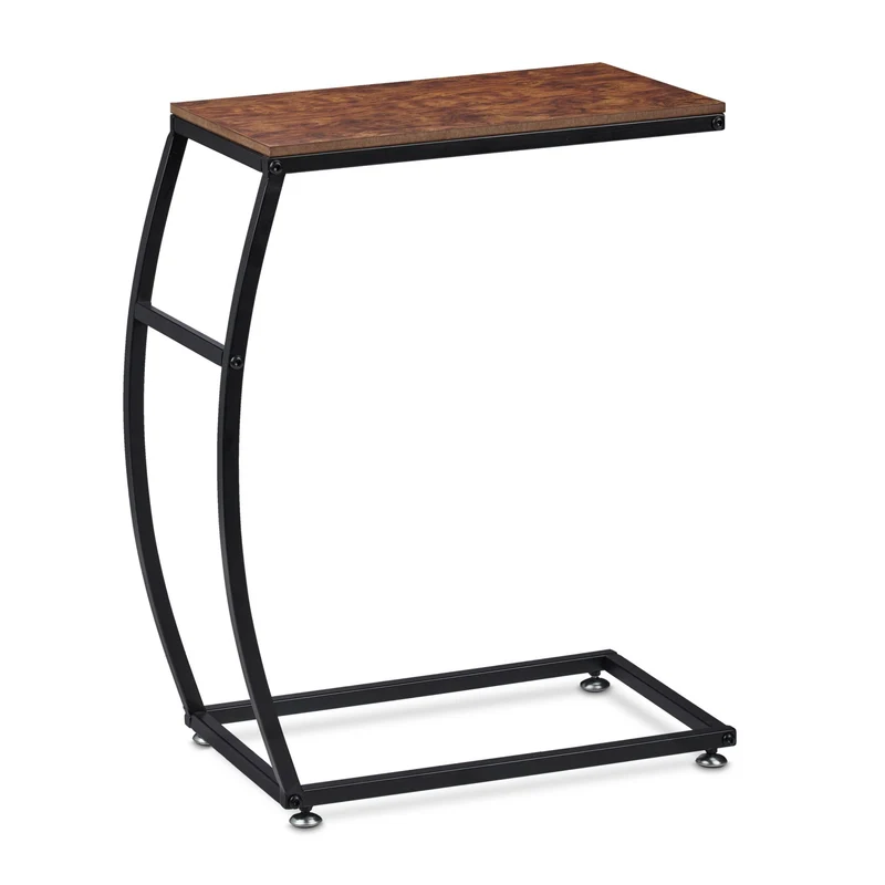 Table d'appoint design industriel 70 x 40 x 50 cm avec roulettes forme incurvée en métal noir 13_0009990