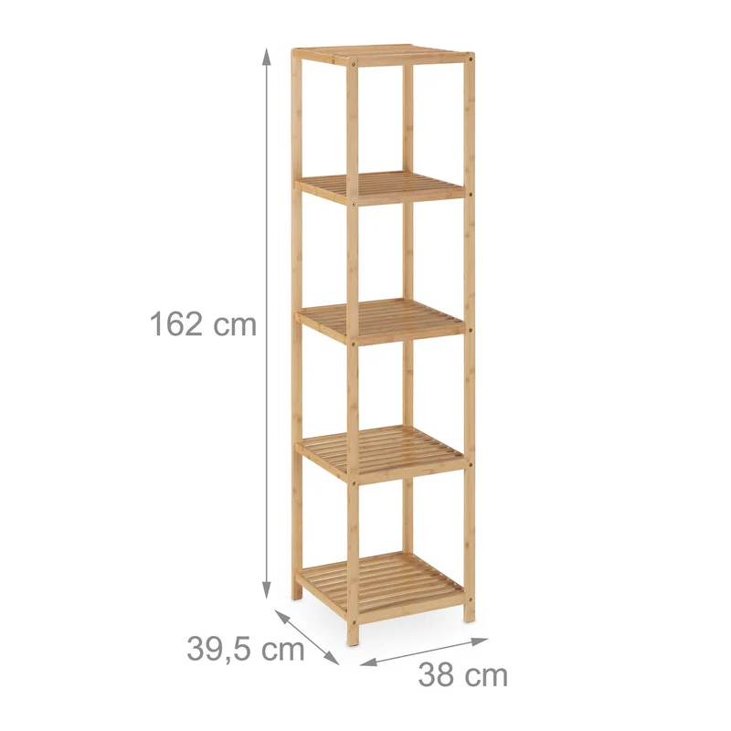 Étagère de rangement moderne salle de bain 5 niveaux design compact en bambou naturel 13_0012968