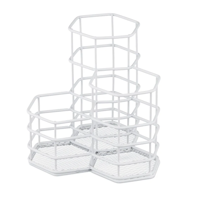 Organiseur de pinceaux maquillage 12,5 x 12 x 12,5 cm design moderne compact salle de bain en métal noir 13_0012878