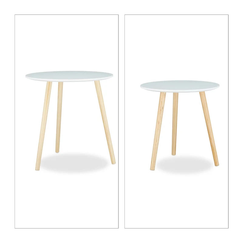 Lot de 2 tables d'appoint gigognes modernes scandinaves 47 x 47,5 cm et 41 x 39 cm en bois blanc 13_0005266