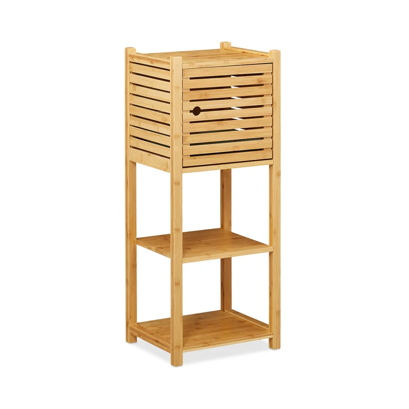 Étagère de salle de bain en bambou naturel 4 étages avec porte rangement pratique style moderne en bambou beige 13_0007664