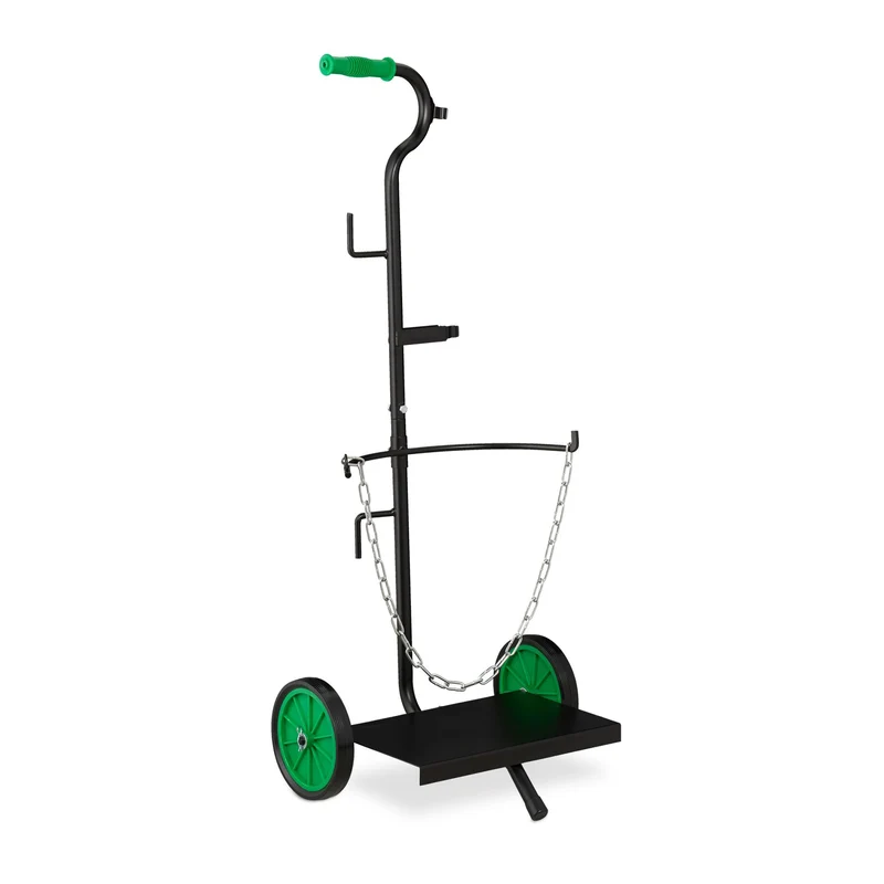Chariot de transport de gaz mobile réglable en hauteur 30 x 30 x 90 cm avec supports et chaîne en acier noir 13_0007678