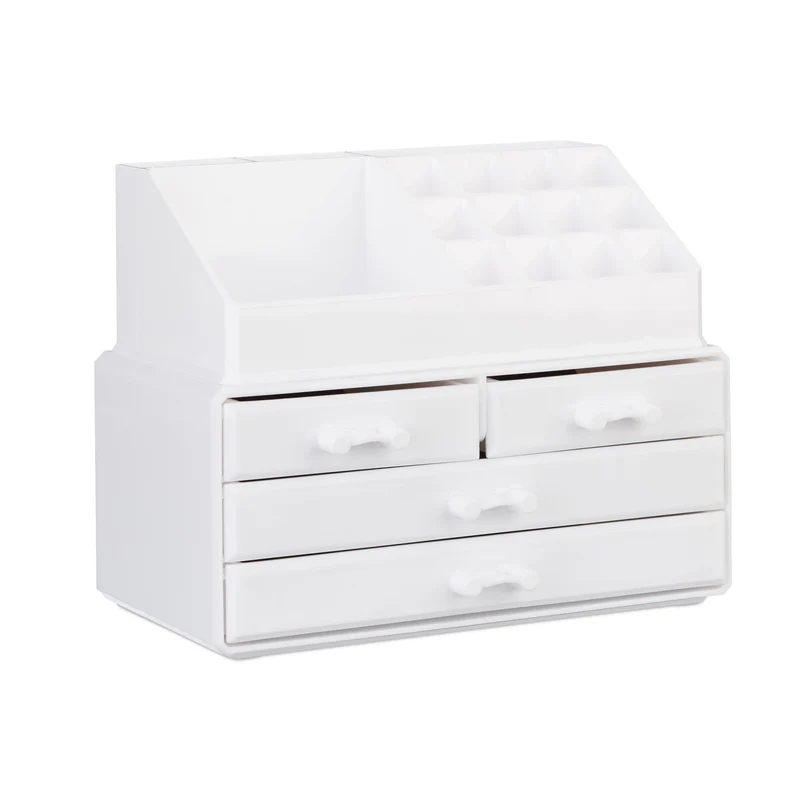 Lot de 2 organisateurs de maquillage 19 x 24 x 13,5 cm avec 4 tiroirs 16 compartiments en acrylique transparent 13_0007285