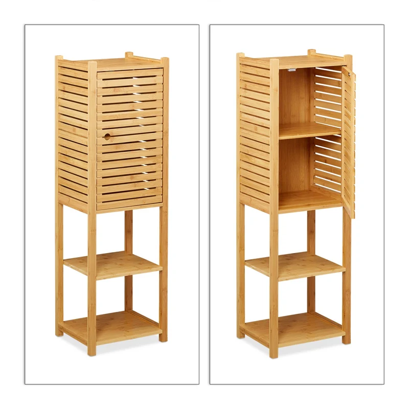 Etagère de salle de bain sur pieds 3 étagères design moderne charme naturel en bambou marron 13_0007665
