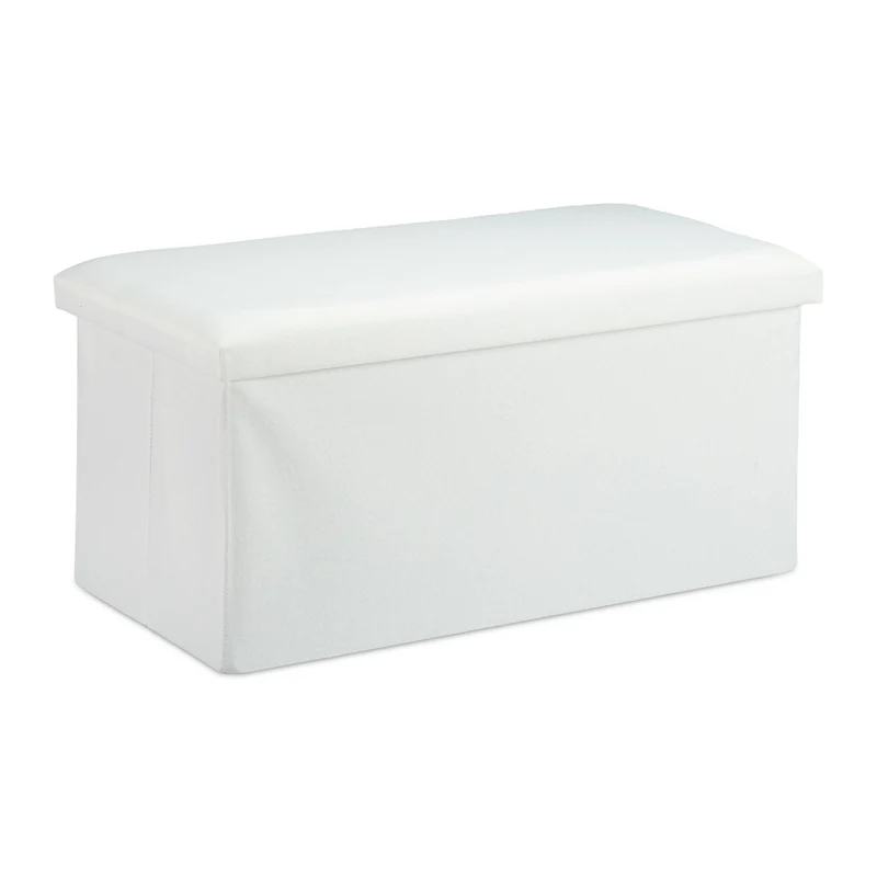 Banc pliable avec espace de rangement 76,5 x 38,5 x 38 cm assise confortable style moderne en MDF blanc 13_0008881
