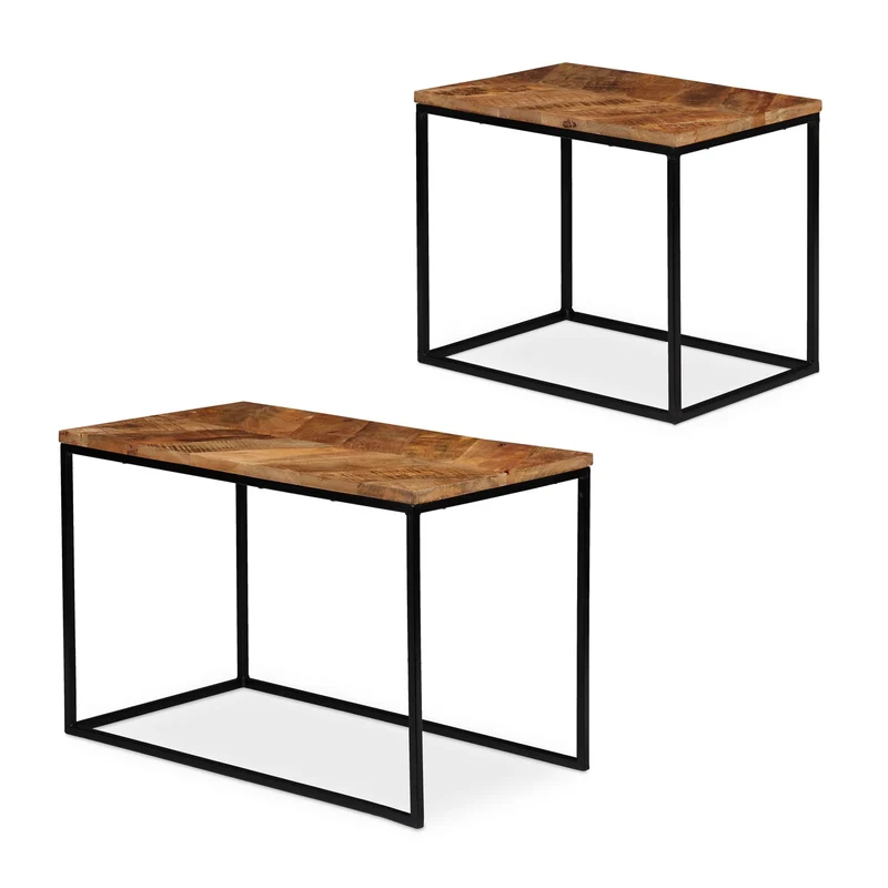 Lot de 2 tables gigognes rectangulaires décoratives 50 x 40 x 40 cm en bois de manguier naturel 13_0007108