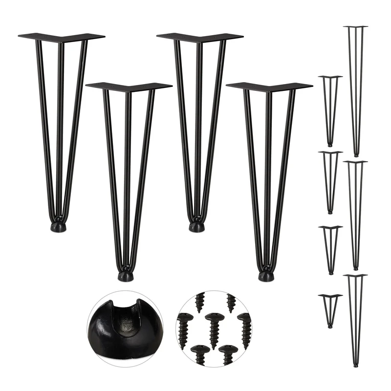 Lot de 4 pieds de table en épingle cheveux bricolage vintage 40 x 12 x 12 cm en métal noir 13_0007768