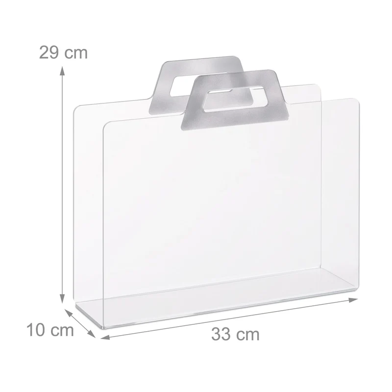 Porte-revues design transparent peu encombrant salon 29 x 33 x 10 cm en acrylique argenté 13_0007744