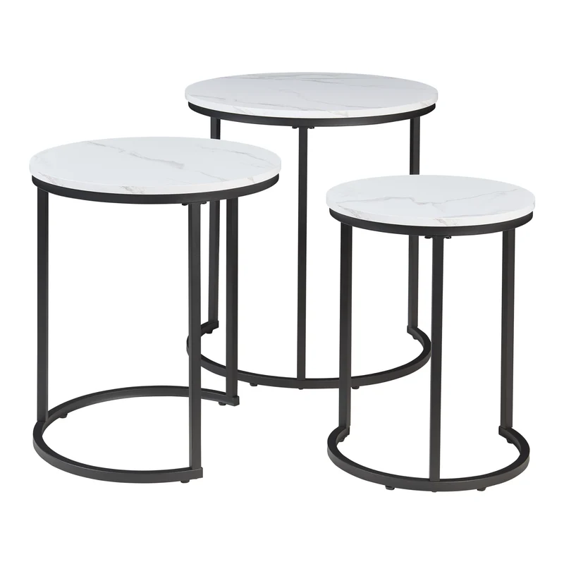 Lot de 3 tables basses gigognes noir effet marbre blanc 03_0009774