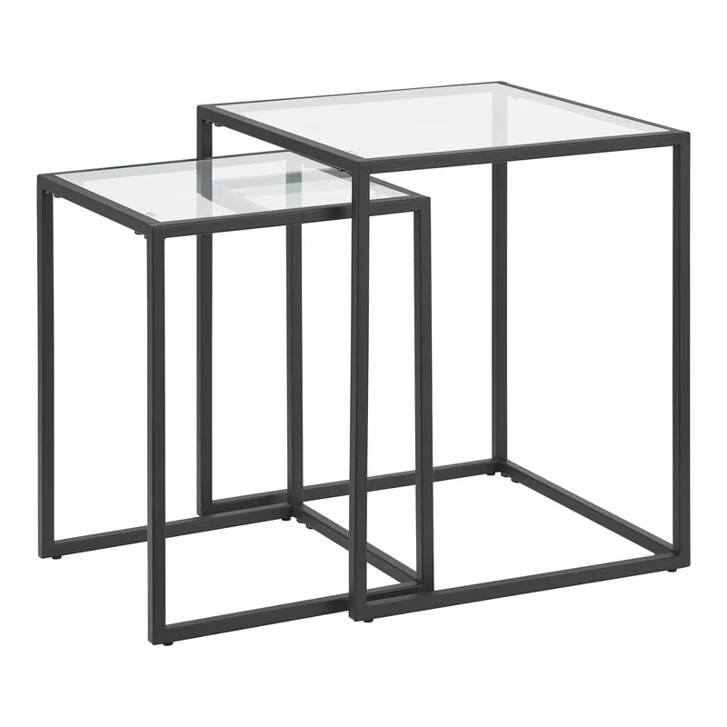 Lot de 2 tables d'appoint gigognes en verre et métal transparent / noir 03_0008550