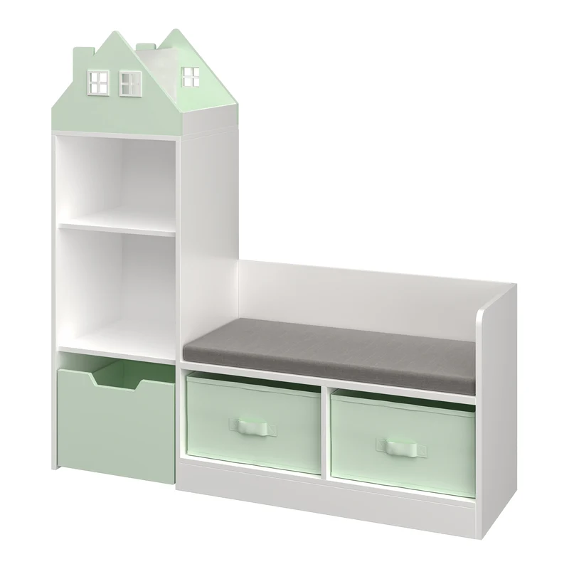 Banc pour enfant avec étagère 100 x 99 x 30 cm blanc vert menthe 03_0008971