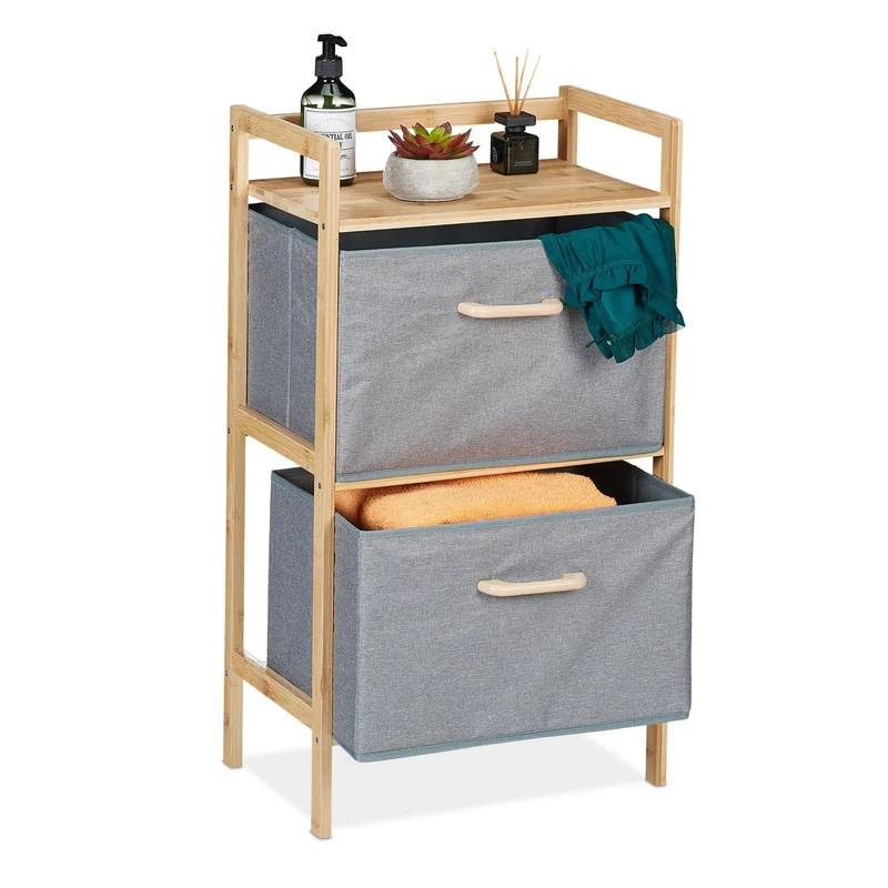 Meuble à linge salle de bain inspiré moderne 60 x 30 x 80 cm avec rangement optimisé en bambou naturel 13_0014148