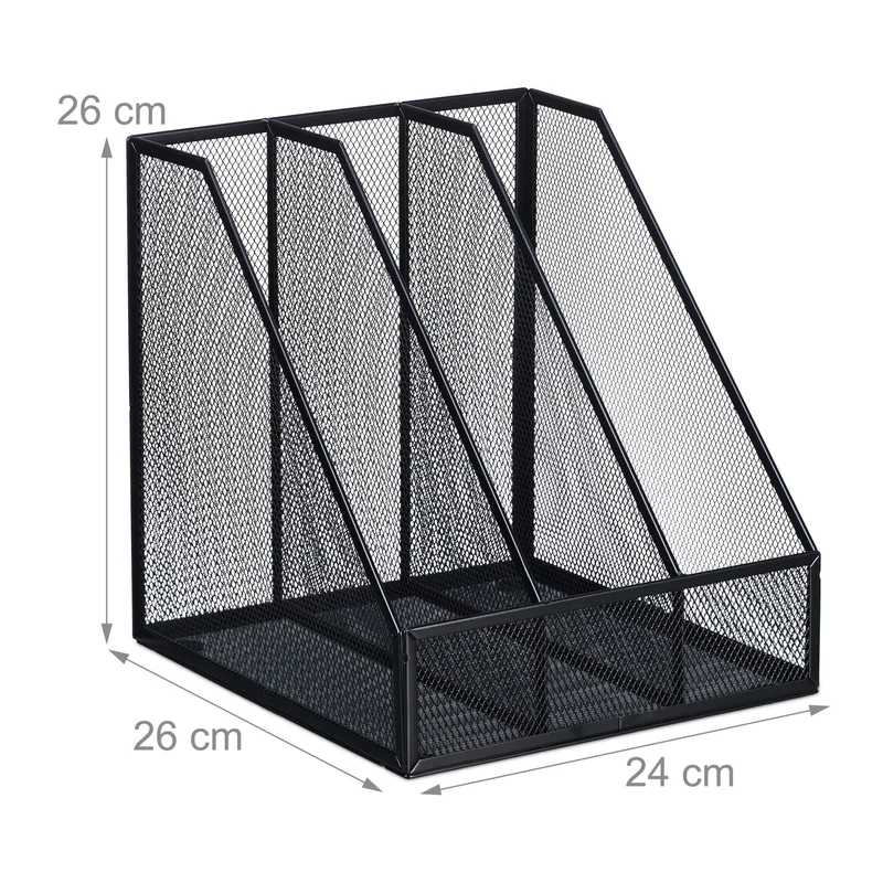 Porte-revues à 3 compartiments pour documents A4 bureau rangement efficace 26 x 24 x 26 cm en acier noir 13_0014143