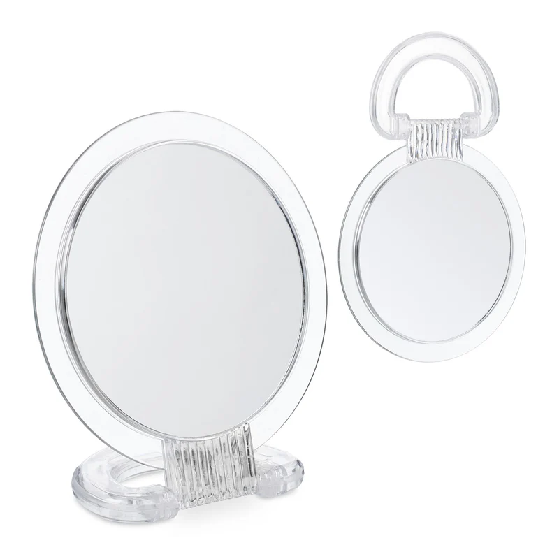 Lot de 2 miroirs ronds à poser avec poignée pliable 20 x 20 cm et 15 x 15 cm polyvalents en plastique transparent 13_0014812