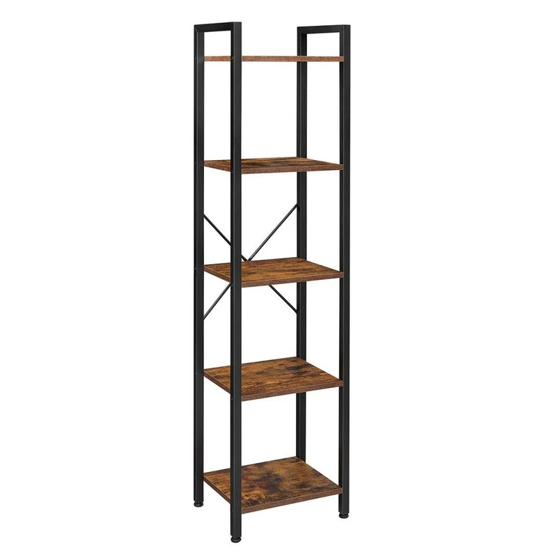 Étagère à 5 niveaux bibliothèque meuble de rangement avec structure en acier pour salon bureau entrée style industriel marron 153 cm rustique et noir 12_0002794