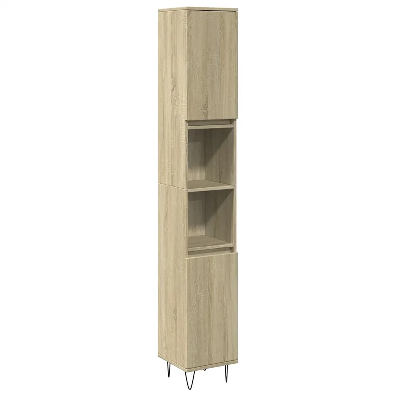 Armoire de salle de bain chêne sonoma rangement pratique 30 x 30 x 190 cm en bois d'ingénierie marron 02_0049711