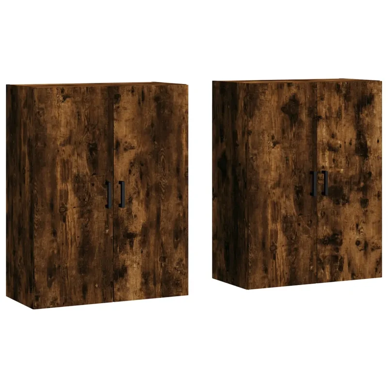 Lot de 2 armoires murales pratiques design contemporain 69,5 x 34 x 90 cm en bois d'ingénierie chêne fumé 02_0055361