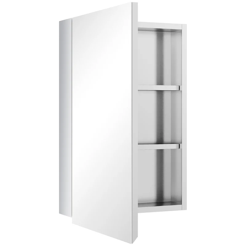 Armoire miroir murale salle de bain 39 x 12 x 60 cm gain de place 2 étagères contemporain en acier inoxydable argent 21_0001935
