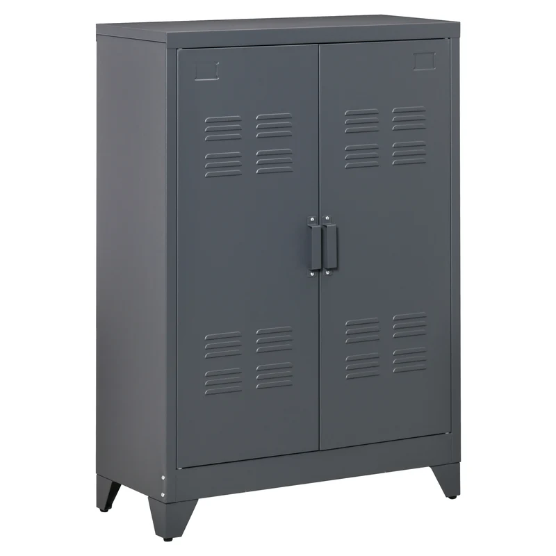 Armoire de bureau 75 x 33 x 110 cm rangement modulable étagères réglables style industriel en métal gris anthracite 21_0002842
