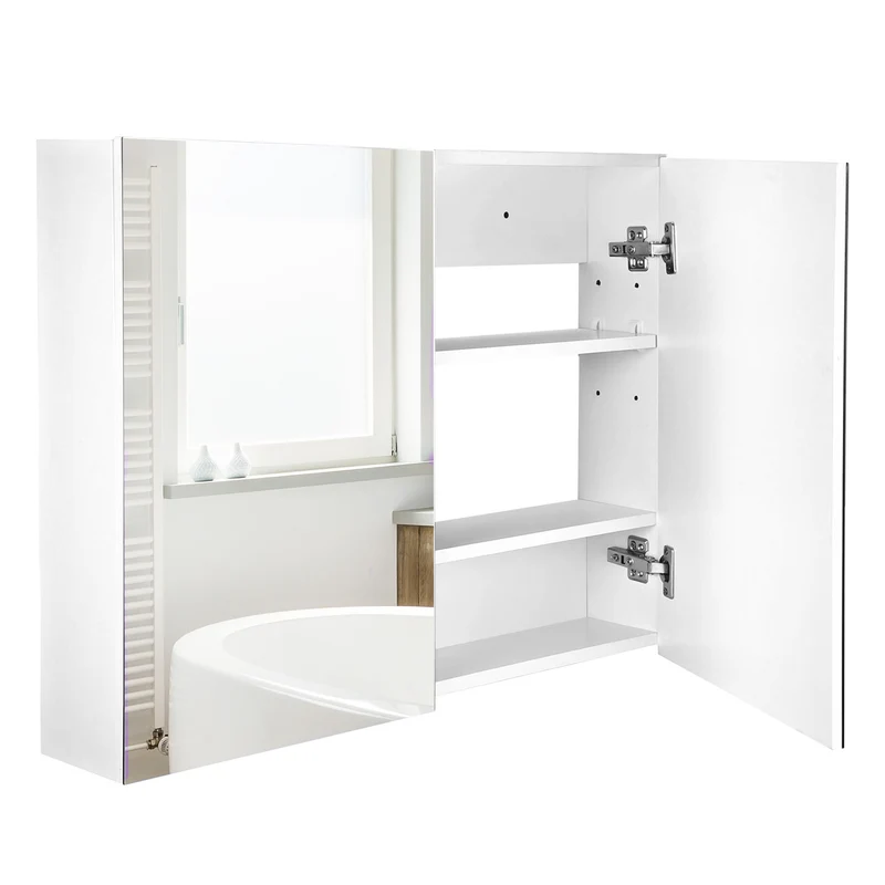Armoire murale salle de bain miroir 80 x 15 x 60 cm gain de place pratique étagères réglables moderne épuré en MDF blanc 21_0001839