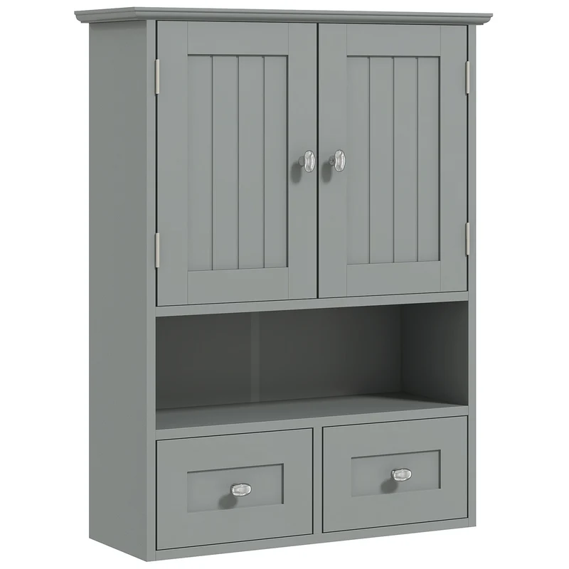 Armoire murale de salle de bain 50,8 x 17,8 x 66 cm gain de place fermeture aimantée tiroirs moderne épuré en MDF gris 21_0002663
