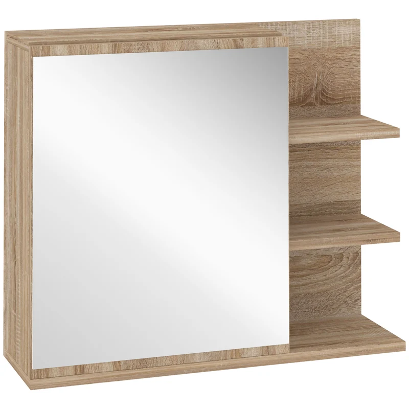 Armoire miroir murale salle de bain 60 x 18 x 50 cm rangement 4 étagères scandinave en panneau de particules chêne clair 21_0001908