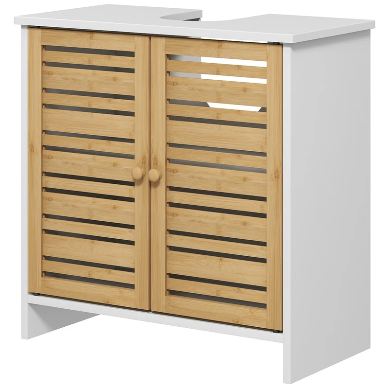 Meuble sous vasque de salle de bain 60 x 30 x 60 cm étagère réglable découpe en U style contemporain cosy en MDF blanc 21_0002023