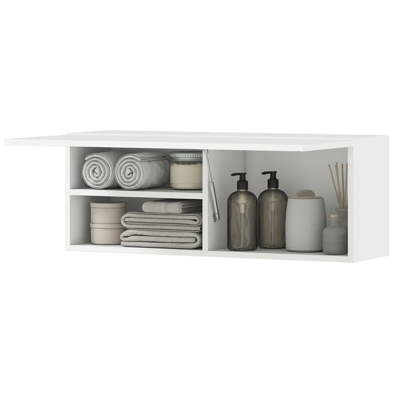 Armoire murale salle de bain 80 x 25 x 30 cm rangement optimisé ouverture douce moderne en panneau de particules blanc 21_0002733