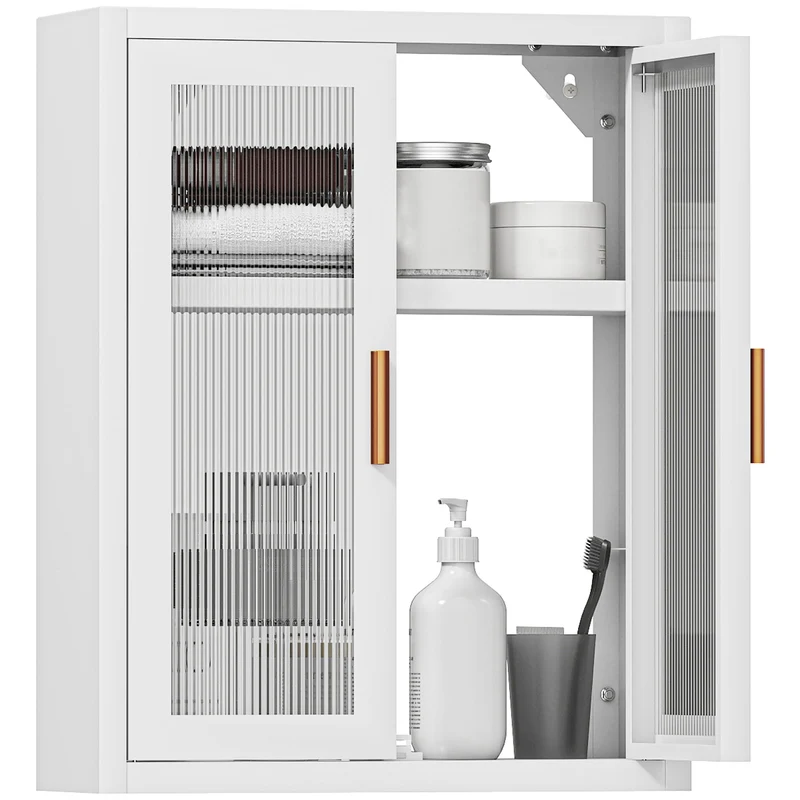 Armoire murale de salle de bain 40 x 14 x 50 cm étagère réglable fermetures magnétiques moderne épuré en métal blanc 21_0002791